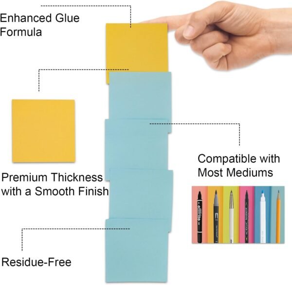 Sticky Notes 3x3 Inch, 8 Pack Sticky Pads (100 Sheet/Pad), Bulk Sticky Note Pads, Assorted Multicolor Self-Sticky Notes Pad - Back to School and Office Supplies Blank Desk Note Pads.