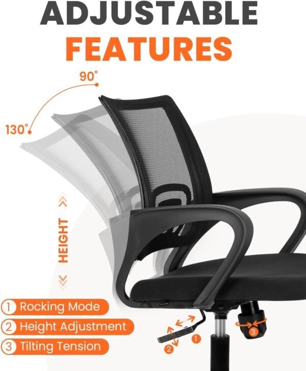 NEO CHAIR Office Chair Computer Desk Chair Gaming Ergonomic Mid Back Cushion Lumbar Support with Comfy Mesh Adjustable Swivel Rolling Home (Black)