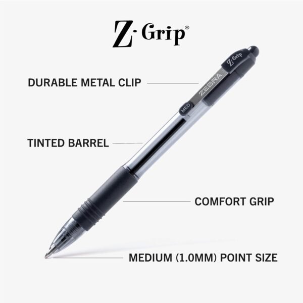 Zebra Pen Z-Grip Retractable Ballpoint Pen, Medium Point, Black Ink, Model Number 22218, 18-Pack (22218)