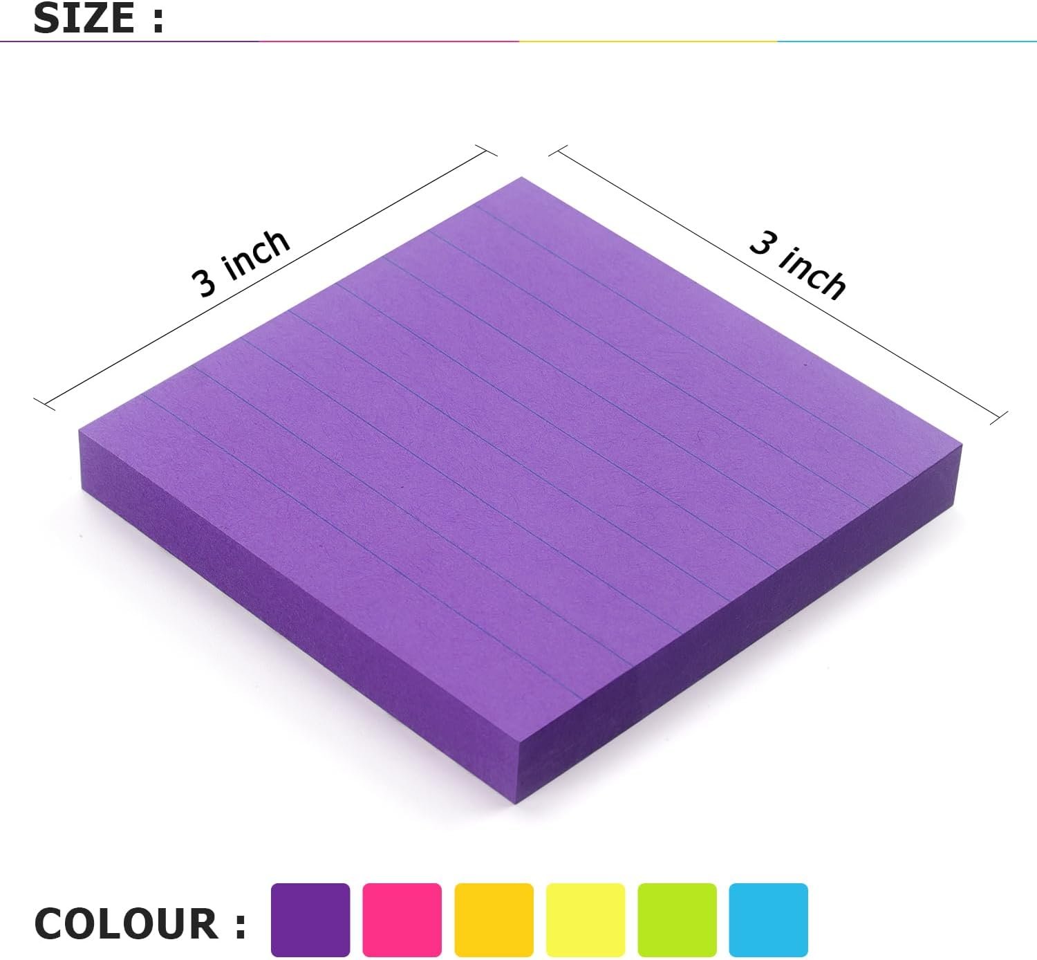 6 Pads Lined Sticky Notes 3x3 Sticky Notes with Lines Self-Stick Note Pads 6 Bright Multi Colors,100 Sheet/Pad - Image 3
