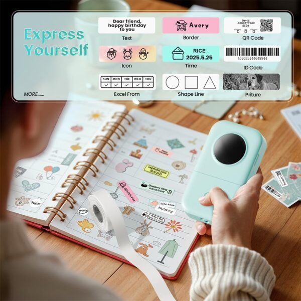 Phomemo D30 Label Maker Machine, Portable Bluetooth Mini Label Printer, Smart Phone Handheld Thermal Sticker Small Labeler Multiple Templates Font Icon Inkless for Home Office