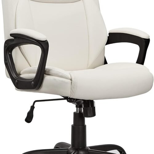 Amazon Basics Classic Puresoft PU Padded Mid-Back Height Adjustable Office Computer Desk Chair with Armrest, 26"D x 23.75"W x 42"H, Cream