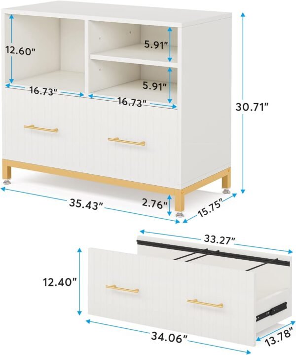 Tribesigns Lateral File Cabinet with Drawer, White Filing Cabinet with Adjustable Hanging Rod for Letter/Letter/A4 Size Files, 35.4" Wood Modern Printer Stand with Open Storage Spaces for Home Office