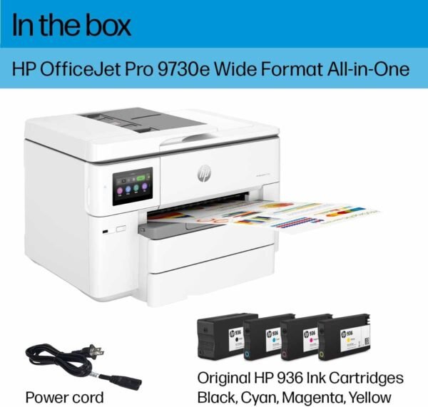 HP OfficeJet Pro 9730e Wide Format Wireless All-in-One Color Inkjet Printer, Print, scan, Copy up to 11x17', ADF, Duplex Printing Best for Office, 3 Month Instant Ink Trial Included (537P6A)