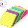 6 Pads Lined Sticky Notes 3x3 Sticky Notes with Lines Self-Stick Note Pads 6 Bright Multi Colors,100 Sheet/Pad