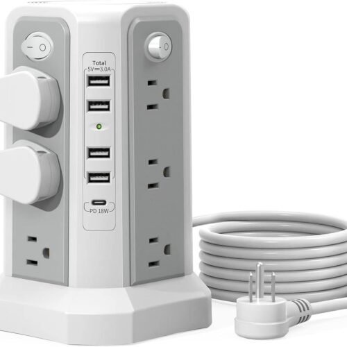 Surge Protector Power Strip Tower with USB C Port(PD18W),10FT Extension Cord with 12 AC Outlets 5 USB Charging Ports, PASSUS Power Tower Surge Protection for Home Office DormRoom