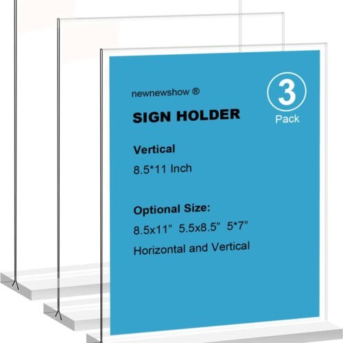 newnewshow 8.5x11 Acrylic Sign Holder 3 Pack Vertical Double-Sided Display (Optional 8.5x11 8.5x5.5 5x7 Horizontal and Vertical)