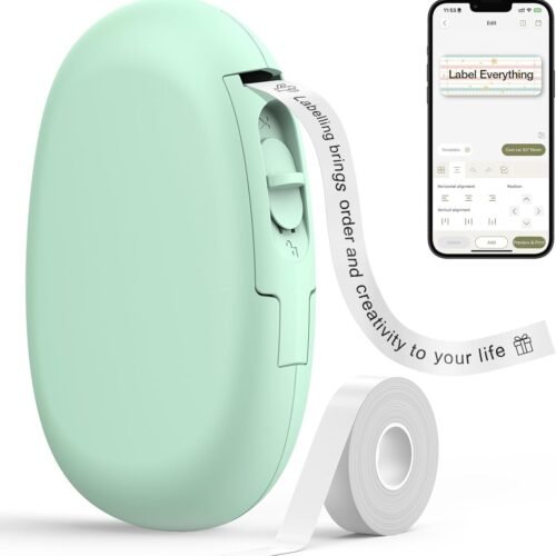 SUPVAN E10 Bluetooth Label Maker Machine with Tape, Continuous Waterproof Label, Versatile App with 35 Fonts and 1k+ Icons, Inkless Labeler for Home, Kitchen, School, Office Organization, Green