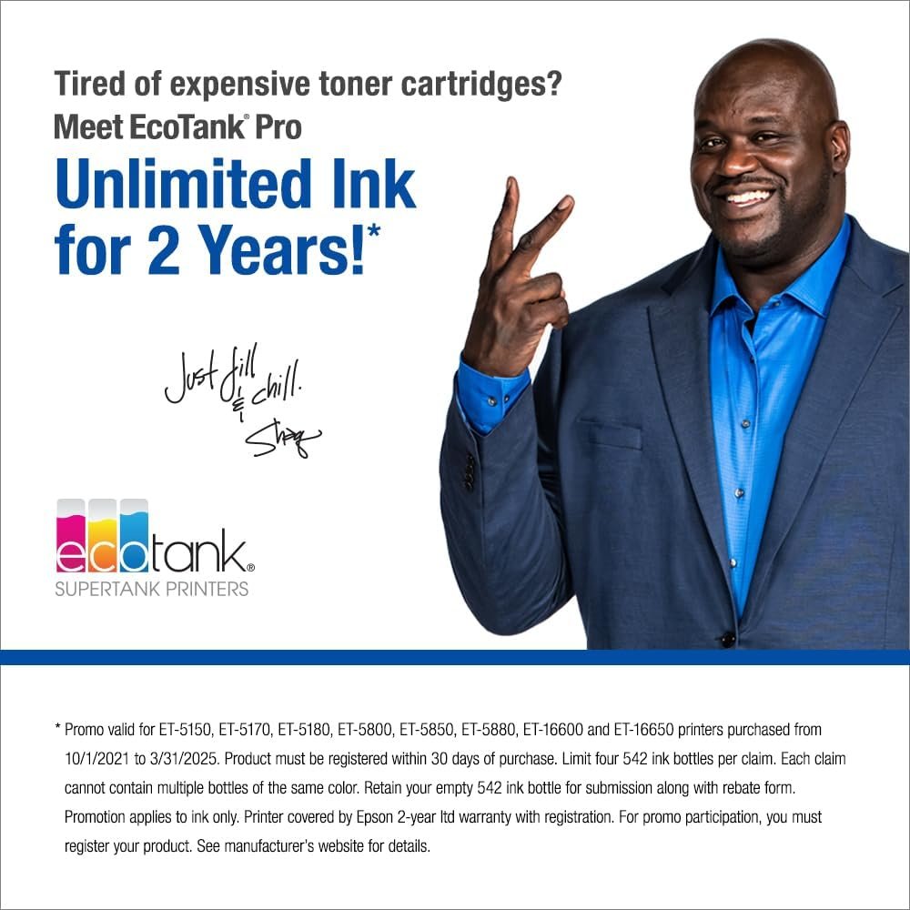 Epson EcoTank Pro ET-5150 Wireless Color All-in-One Supertank Printer with Scanner, Copier, Plus Auto Document Feeder, Large, White - Image 2