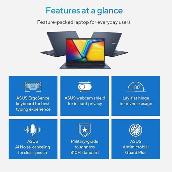 ASUS Daily Vivobook Laptop, 14" FHD Display, Intel Core i3-1215U, 16GB RAM, 1TB SSD, Wi-Fi 6, HDMI, Webcam, Touchpad, Windows 11 Home, Blue