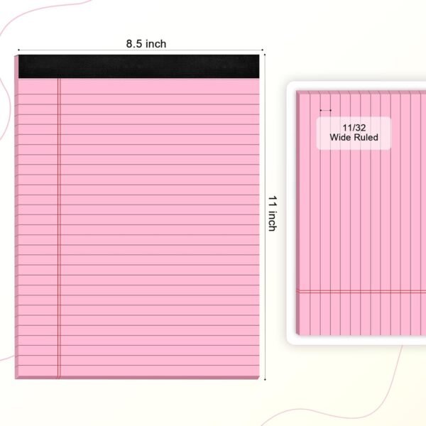 Pink Legal Pad Note Pads 8.5x11 inch, Wide Ruled Clear Print Writing Pads 30 Sheets/Pad, 20lb Colored Paper, Perforated Notepad with Sturdy Back (3 Pads Pink)