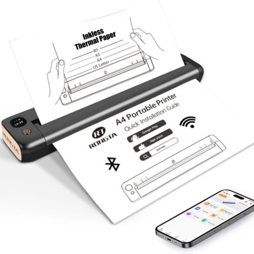 Rongta Portable Printer Wireless for Travel, Bluetooth WiFi Inkless Thermal Printers for 8.5" x 11" US Letter & A4 Size, Compatible with Android iOS Phone Mac Windows Laptop for Office & Home (Gray)