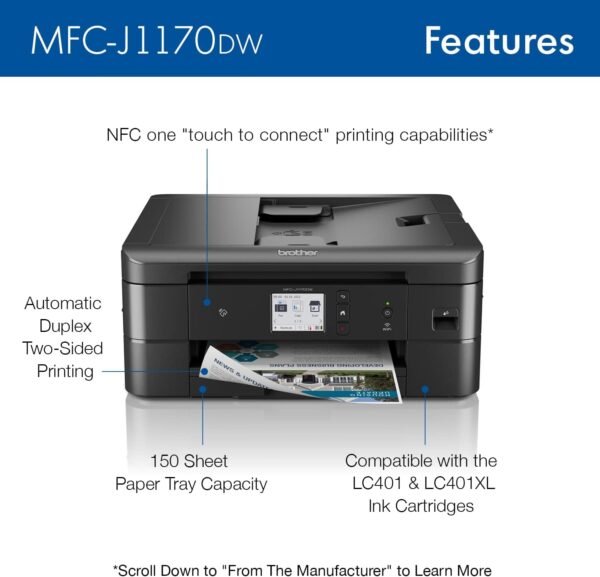 Brother MFC-J1170DW Wireless Color Inkjet All-in-One Printer with Mobile Device Printing, NFC, Cloud Printing & Scanning, Refresh Subscription and Amazon Dash Replenishment Ready