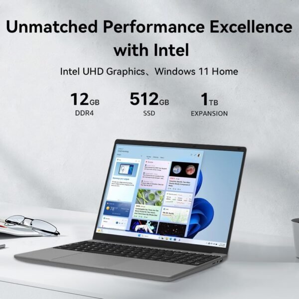 ApoloSign 15.6" Full HD Laptop, 12GB RAM, 512GB SSD, Expandable to 1TB, Intel N5095 Processor, Dual-Band WiFi, 178° Viewing Angle, Dual Speakers-Gray