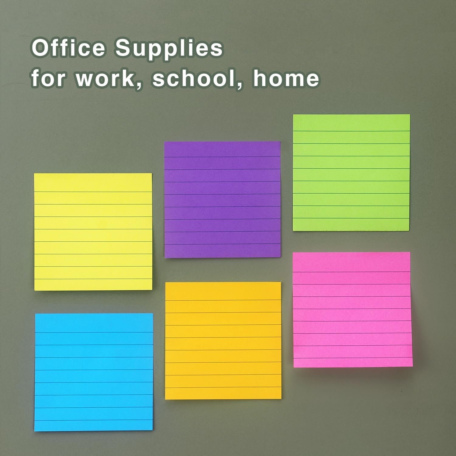 6 Pads Lined Sticky Notes 3x3 Sticky Notes with Lines Self-Stick Note Pads 6 Bright Multi Colors,100 Sheet/Pad - Image 6