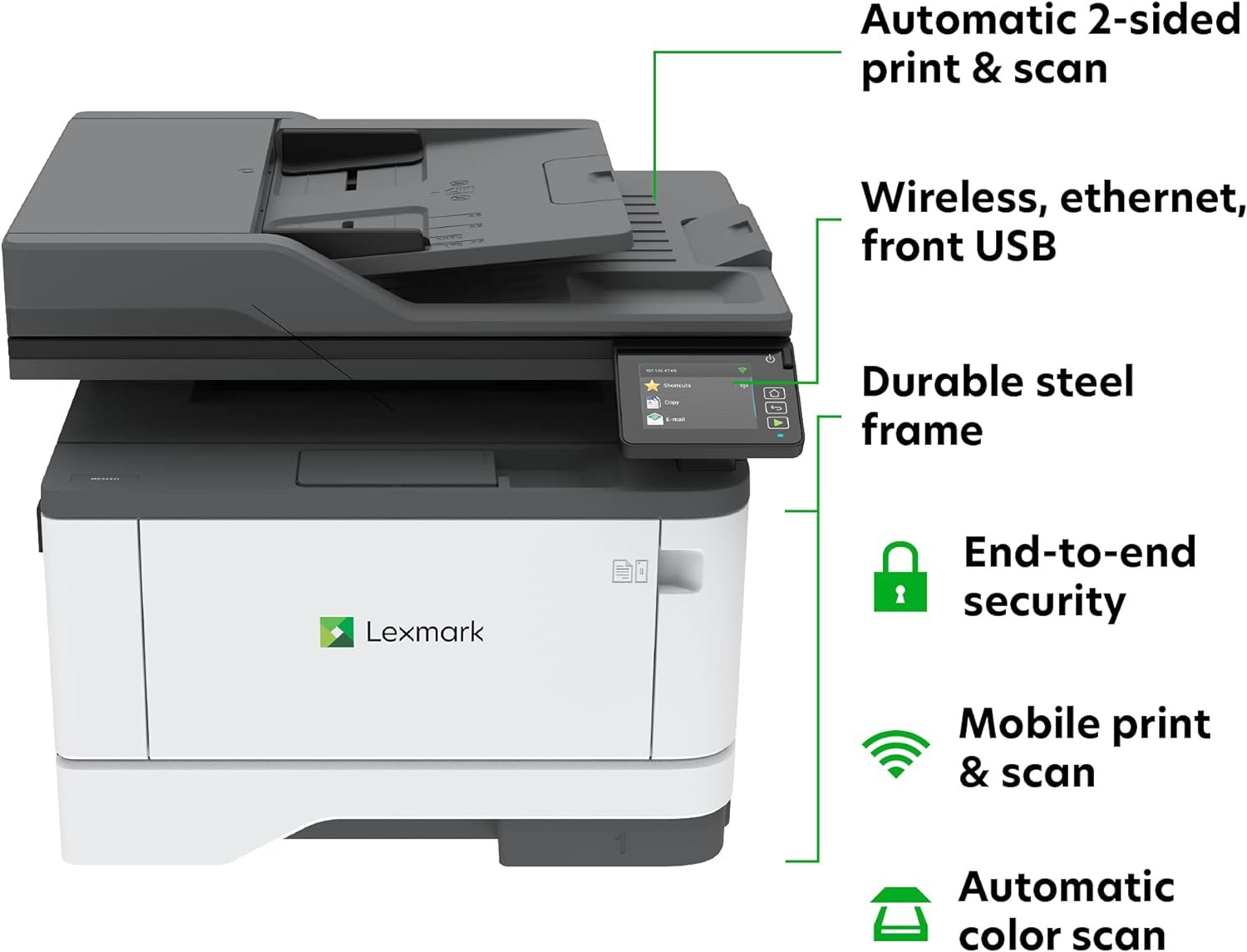 Lexmark MX431adw Laser Monochrome MFP Printer with Touchscreen, Copier Scanner Printer, Automatic Two-Sided Scanning, Wireless, Analog fax (29S0500) - Image 2