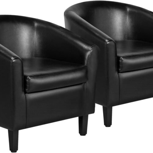 Yaheetech Barrel Chairs Set of 2, Faux Leather Club Armchairs, PU Leather Accent Chairs with Soft Padded Seat for Living Room Bedroom Waiting Reading Room, Black