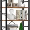 Sweetcrispy Book Shelf, 5 Tier Bookcase, Modern Tall Bookshelf for Garage Kit, CDs, Movies, Industrial Corner Storage Organizer for Bedroom Home Office Kitchen Living Room, Rustic Brown