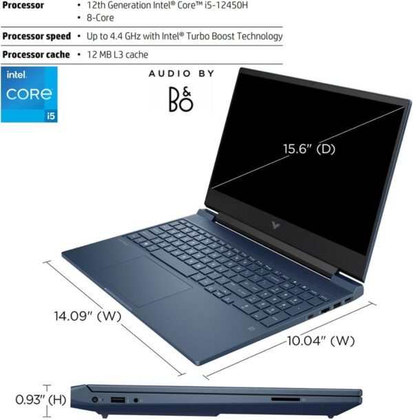 61yhq8U6imL._AC_SL1500_-1.jpg HP Victus 15.6 i5 Gaming Laptop, 15.6" FHD 1920*1080 144Hz, Intel Core i5-12450H, NVIDIA GeForce RTX 3050, 16GB RAM, 1TB SSD, Backlit KB, Touchpad, SD Card Reader, Webcam, HDMI, Wi-Fi 6, W11 H, Blue