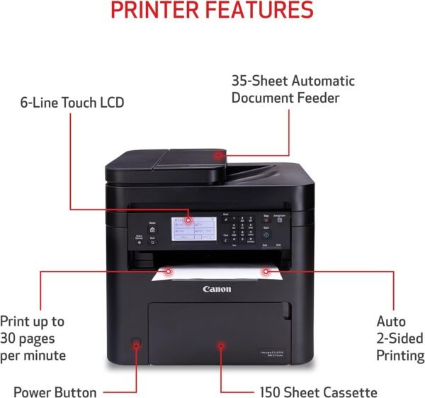 Canon imageCLASS MF275dw - Monochrome, Duplex Wireless Laser Printer, All-In-One With Scanner, Copier, Fax, Mobile Ready, 30 PPM, Black