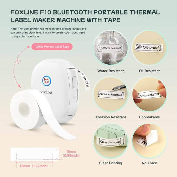 F10 Label Maker Machine with Tape, Portable Bluetooth Thermal Mini Label Printer, Rechargeable Sticker Maker, Inkless Labeler for Home, School, Kitchen, Office Organization, White