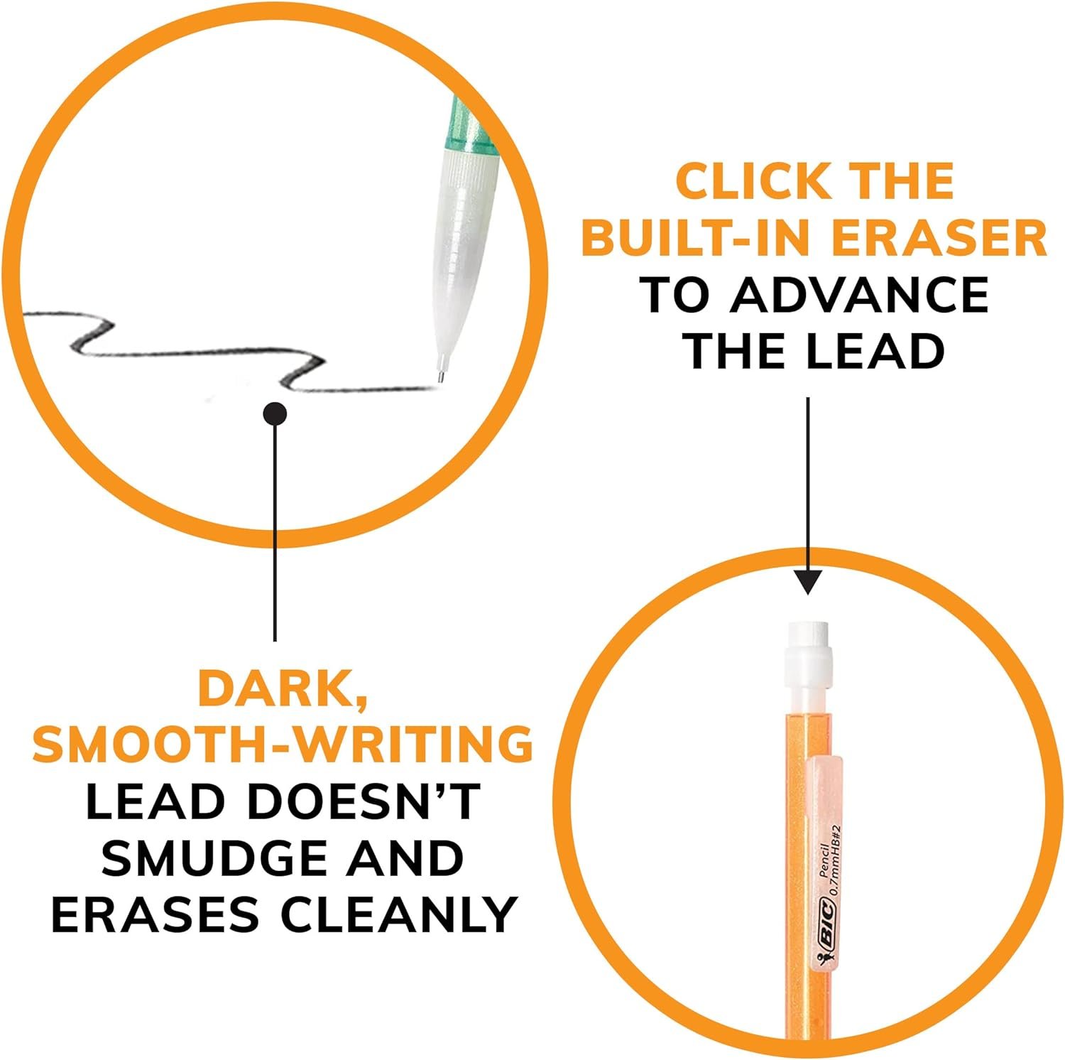 BIC Xtra-Sparkle Number 2 Mechanical Pencils With Erasers (MPLP241-BLK), Medium Point (0.7mm), 24-Count Pack, Cute Mechanical Pencils For Girls, Boys and Adults (Barrel Colors May Vary) - Image 7