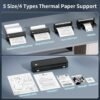 Portable Printer with 6 Rolls Multi-Size Paper, Bluetooth Inkless Thermal Printer Compatible with iOS, Android, Laptop, Used for Travel, Office, Home(Black)