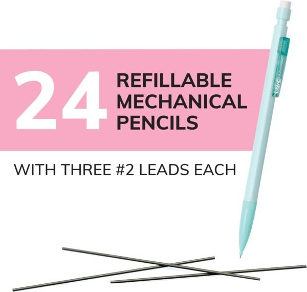 BIC Xtra-Smooth Pastel Mechanical Pencils with Erasers, Medium Point (0.7mm), 24-Count Pack, Bulk Mechanical Pencils for School or Office Supplies