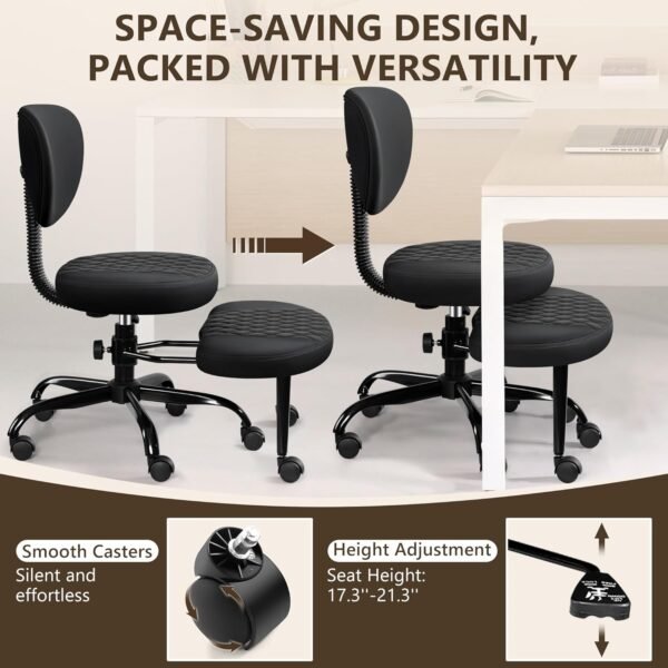 Cross Legged Office Meditation Chair with Wheels - Adjustable Height Yoga Kneeling Chair with Lumbar Support - Black