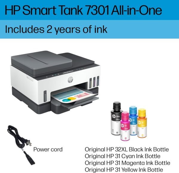 HP Smart -Tank 7301 Wireless All-in-One Cartridge-free Ink Printer, up to 2 years of ink included, mobile print, scan, copy, automatic document feeder (28B70A), Gray