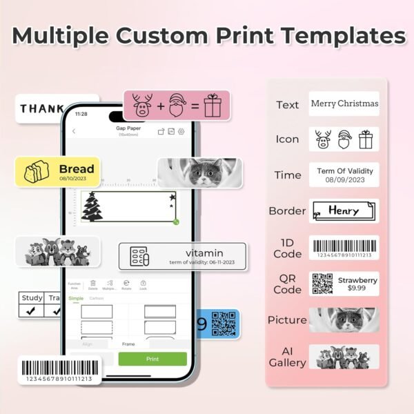 Nelko Label Maker Machine with Tape, P21 Bluetooth Label Printer, Wireless Mini Label Makers with Multiple Templates for Organizing Office Home, Pink