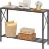 Tajsoon Console Table, 2-Tier Industrial Entryway Table, 41.8”L Narrow Entrance Sofa Table with Shelves, Hallway, Living Room, Foyer, Corridor, Office, Rustic Brown and Black