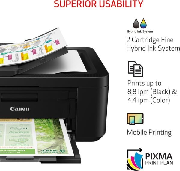 Canon PIXMA TR4720 All-in-One Wireless Printer, Home Use with Auto Document Feeder, Mobile Printing and Built-in Fax, Black