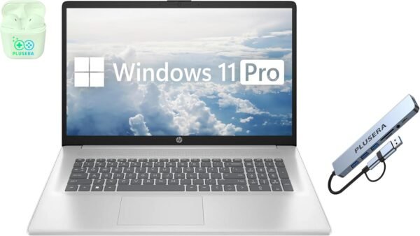HP 17.3" FHD Business & Student Laptop Computer, 64GB RAM 2.5TB Storage (2TB SSD+512GB Docking Station Set), 6-Cores AMD Ryzen 5, Windows 11 Pro, PLUSERA Earphones, Silver