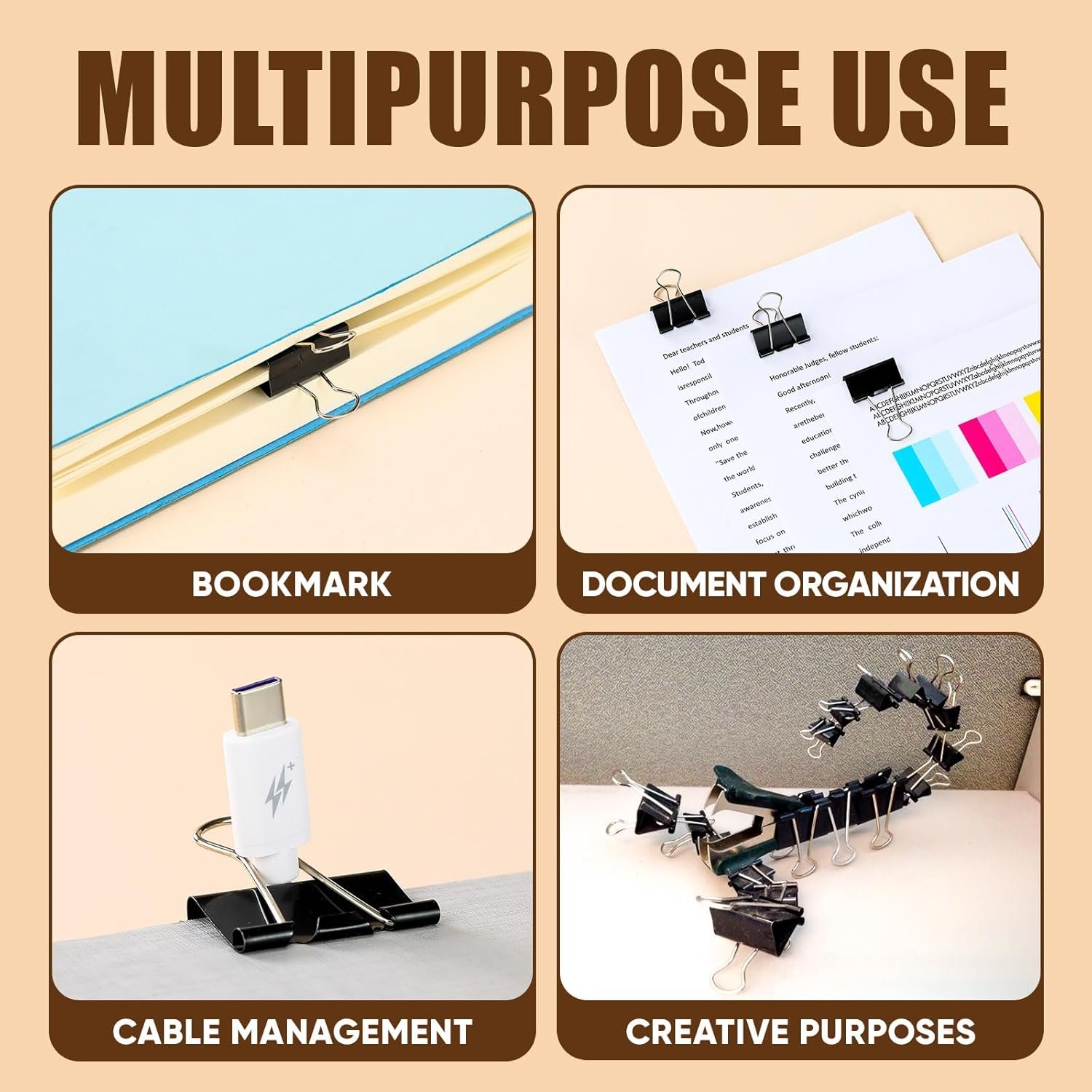 Binder Clips, 48 Pcs Medium Binder Clips, Kalerr Black Binder Clips Medium, 1.25 Inches Binder Clip with Container, Paper Binder Clips Office Supplies, Paper Clamps Bulk for Office, Home, School - Image 6