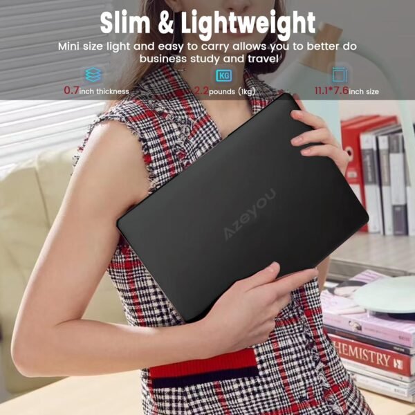 714B1pySzzL._AC_SL1500_.jpg Azeyou 11.6” Laptop HD Display, Student Laptop Computer 4GB DDR4 RAM, 128GB SSD, Windows 11 Pro Laptops, Metal Shell, WiFi, BT4.2, USB3.0, Type_C 4000mAh Battery (Black)