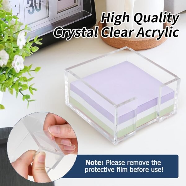 Acrylic Sticky Note Holder, 3 x 3 Crystal Clear Acrylic Notepad Holder Sticky Note Dispenser for Dorm Room and Office Desk Organizer