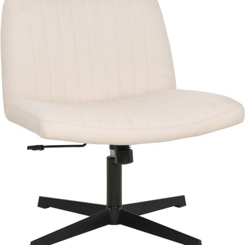FDW Criss Cross Chair Armless Cross Legged Office Desk Chair Adjustable Swivel Ergonomic Desk Chair No Wheels U Shaped Backrest with Wide Seat Native Sponge Computer Task Vanity Chair for Home Office
