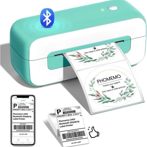 Phomemo Green Bluetooth Thermal Shipping Label Printer, 2025 Upgrade 4x6 Desktop Thermal Label Printer for Small Business/Shipping Packages/Office/Home, for Amazon, Ebay, Shopify, Etsy, UPS, FedEx