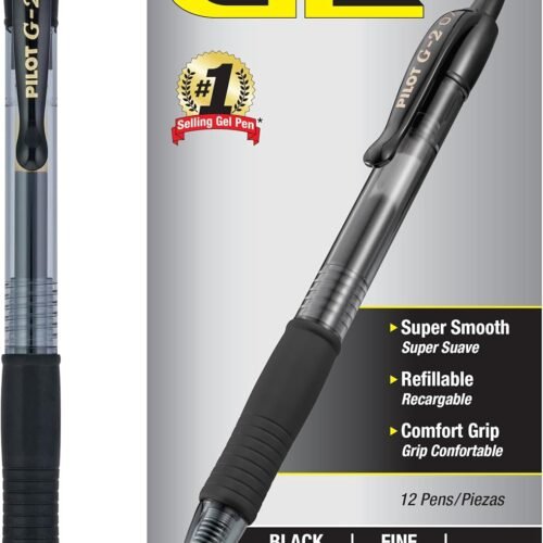 Pilot, G2 Premium Gel Roller Pens, Fine Point 0.7 mm, Black, Pack of 12 (Dozen Box)
