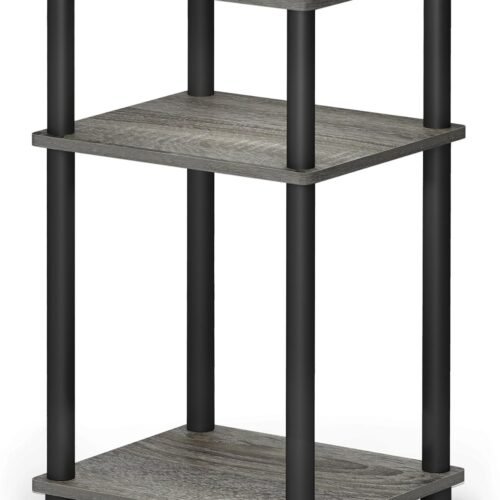 Furinno Just 3-Tier Turn-N-Tube End Table / Side Table / Night Stand / Bedside Table with Plastic Poles, 1-Pack, French Oak Grey/Black