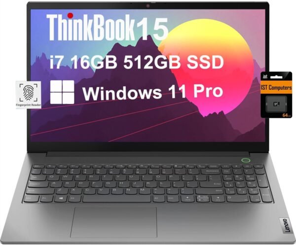 Lenovo ThinkBook 15 Gen 4 Business Laptop (15.6" FHD, 12th Gen Intel 10-Core i7-1255U, 16GB RAM, 512GB SSD), 1080p Webcam, Fingerprint, IST SD Card, Wi-Fi 6, Ethernet, Win 11 Pro, Grey