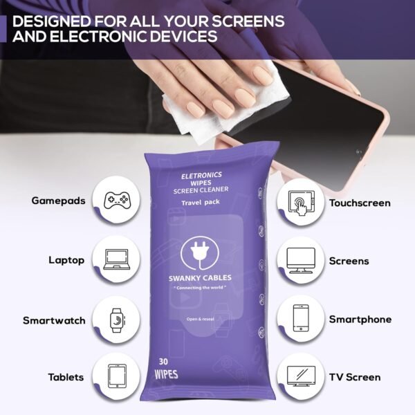 Screen Cleaner Wipes Electronic Wipes for Screens - Computer Screen Wipes for Lens, Phone, Tv Screen and Monitor Cleaning - Tech Wipes & Microfiber Cloth (Soft Wipes, 30 Count)