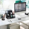 13-in-1 Office Desk Organizer Set with Stapler and Tape Dispenser, Pen Holder, Scissors, Ruler, Hole Punch, 2 Pens & More - All-in-One Desktop Accessories for Home Office School Supplies (Black)