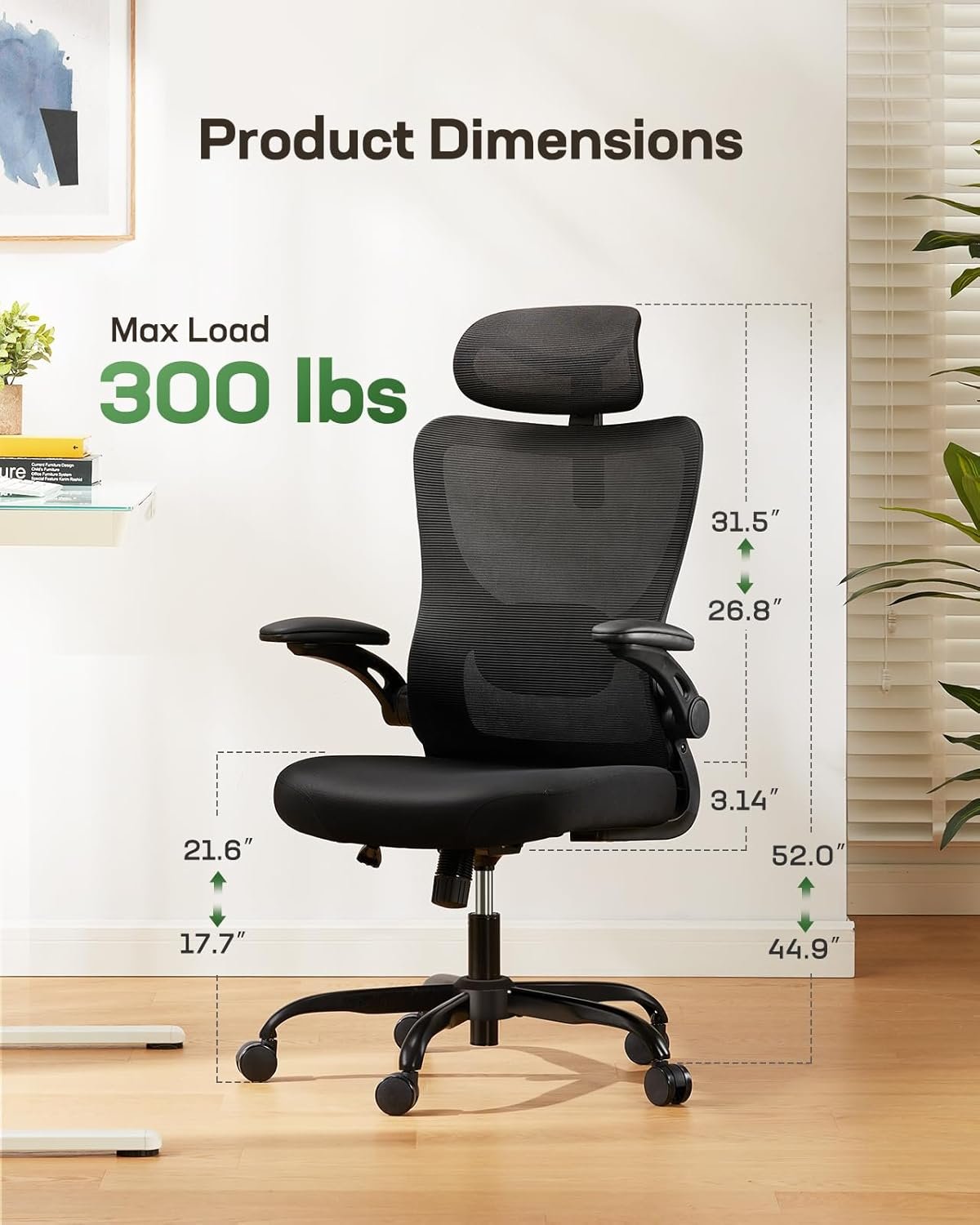Marsail Ergonomic Office Chair Office Computer Desk Chair with High Back Mesh and Adjustable Lumbar Support Rolling Work Swivel Task Chairs with Wheel 3D Armrests and Headrest - Image 2