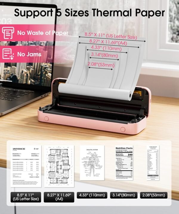 Phomemo Portable Printers Wireless for Travel,M832 Thermal Inkless Bluetooth Mobile Printer Support 8.5'' x 11'' US Letter,Compatible with Phone & Laptop for Home,Office,Travel,with 1 Case