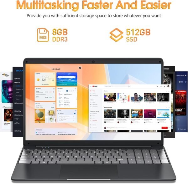 719r6IJRG5L._AC_SL1500_.jpg 15.6 Inch Laptops, 8GB DDR3 512GB SSD Windows 11 Laptop Computer with I3 Processor, HD Display, 52Wh Battery, Wi-Fi 5, BT4.2, HDMI, USB3.2, Type-C, for Business and Students