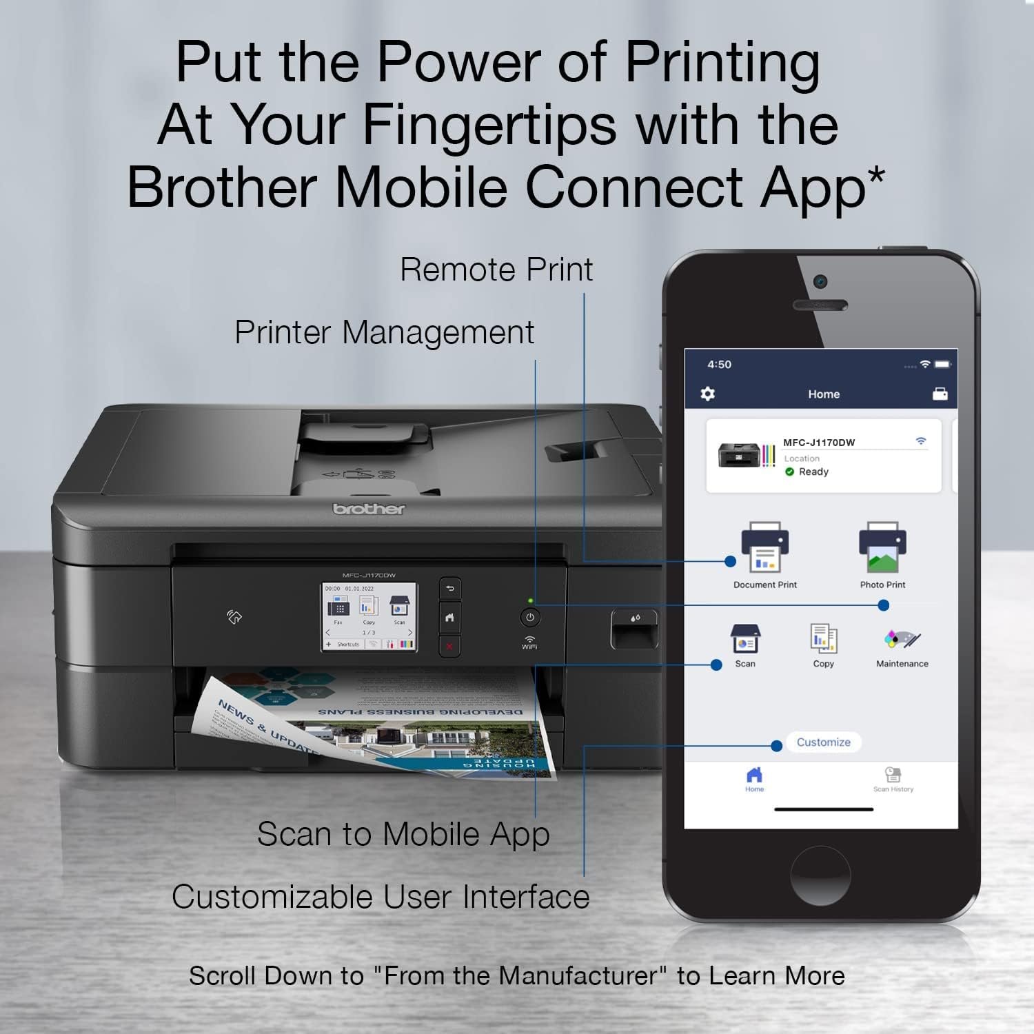 Brother MFC-J1170DW Wireless Color Inkjet All-in-One Printer with Mobile Device Printing, NFC, Cloud Printing & Scanning, Refresh Subscription and Amazon Dash Replenishment Ready - Image 4