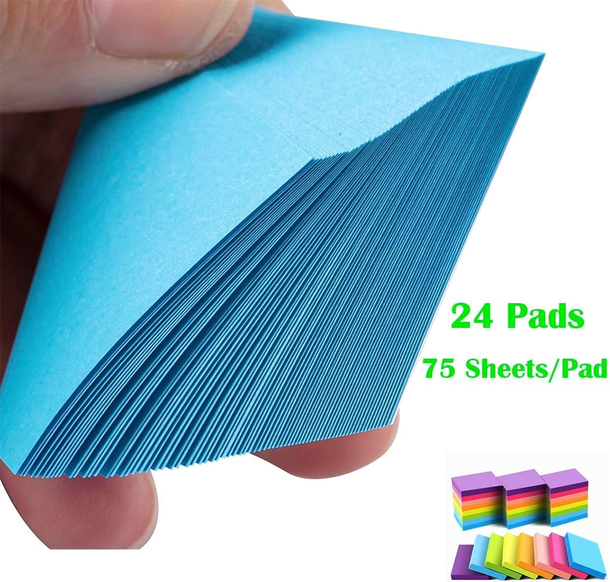 Sticky Notes 1.5x2 Inches, Bright Colors Self-Stick Pads, 24 Pack, 75 Sheets/Pad,1800 Sheets - Image 3