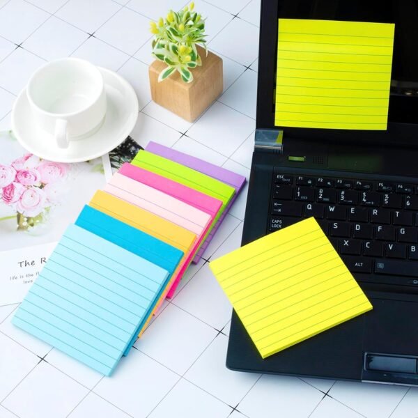 (8 Pack) Lined Sticky Notes 4x4 Bright Stickies Colorful Super Sticking Power Memo Pads, 8 Colors, Strong Adhesive